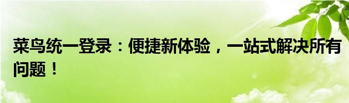 菜鸟统一登录：便捷新体验，一站式解决所有问题！