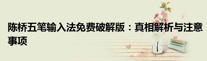 陈桥五笔输入法免费破解版：真相解析与注意事项