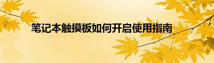 笔记本触摸板如何开启使用指南