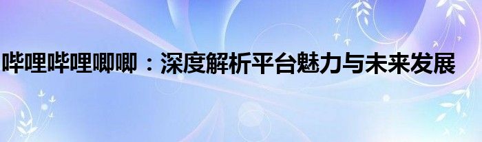 哔哩哔哩唧唧：深度解析平台魅力与未来发展