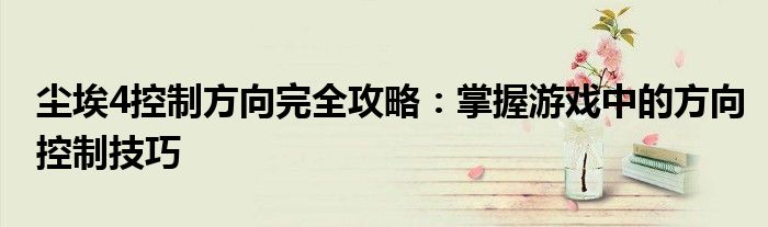 尘埃4控制方向完全攻略：掌握游戏中的方向控制技巧