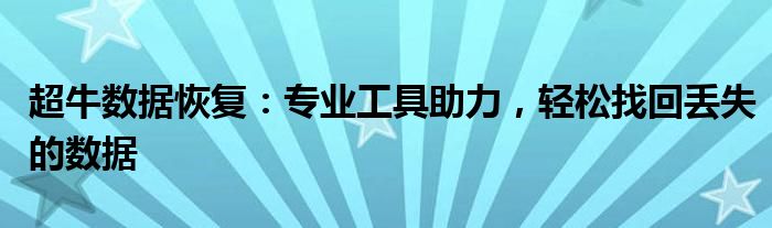 超牛数据恢复：专业工具助力，轻松找回丢失的数据