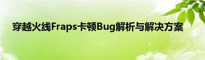 穿越火线Fraps卡顿Bug解析与解决方案