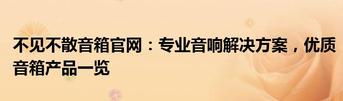不见不散音箱官网：专业音响解决方案，优质音箱产品一览