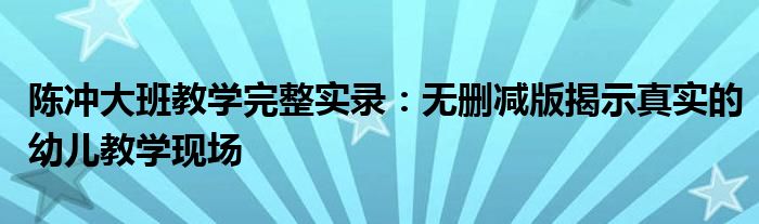陈冲大班教学完整实录：无删减版揭示真实的幼儿教学现场