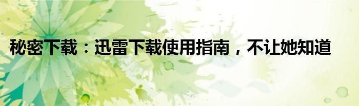 秘密下载：迅雷下载使用指南，不让她知道