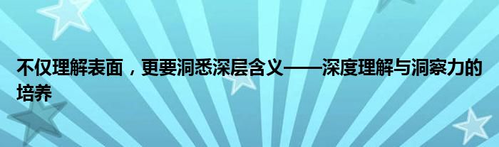 不仅理解表面，更要洞悉深层含义——深度理解与洞察力的培养