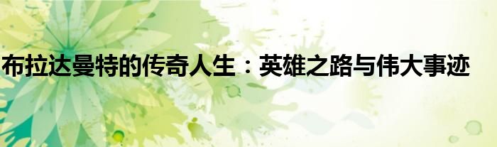 布拉达曼特的传奇人生：英雄之路与伟大事迹