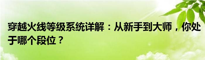 穿越火线等级系统详解：从新手到大师，你处于哪个段位？