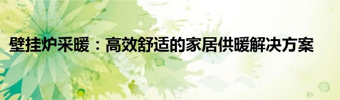 壁挂炉采暖：高效舒适的家居供暖解决方案