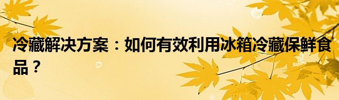 冷藏解决方案：如何有效利用冰箱冷藏保鲜食品？