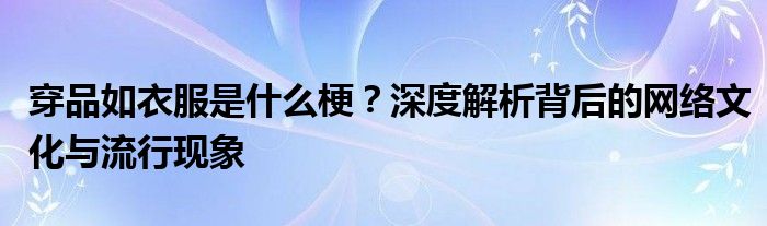 穿品如衣服是什么梗？深度解析背后的网络文化与流行现象