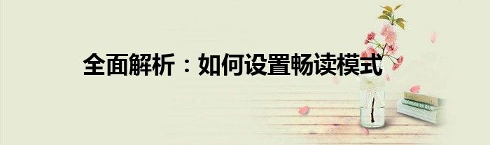 全面解析：如何设置畅读模式