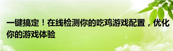 一键搞定！在线检测你的吃鸡游戏配置，优化你的游戏体验