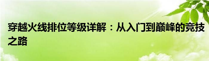 穿越火线排位等级详解：从入门到巅峰的竞技之路