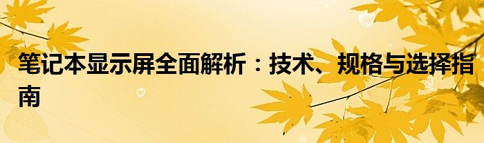 笔记本显示屏全面解析：技术、规格与选择指南
