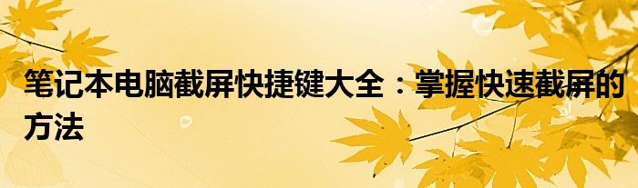 笔记本电脑截屏快捷键大全：掌握快速截屏的方法