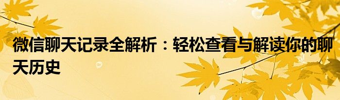 微信聊天记录全解析：轻松查看与解读你的聊天历史