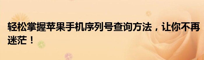 轻松掌握苹果手机序列号查询方法，让你不再迷茫！