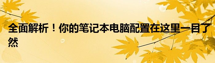 全面解析！你的笔记本电脑配置在这里一目了然