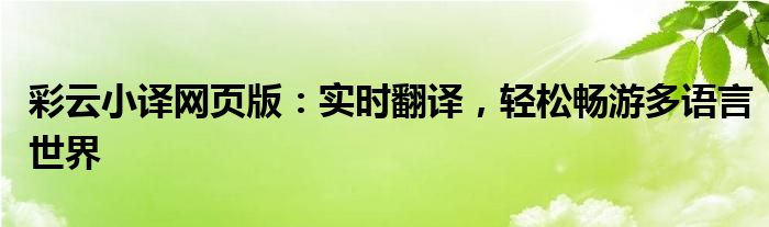 彩云小译网页版：实时翻译，轻松畅游多语言世界