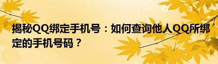 揭秘QQ绑定手机号：如何查询他人QQ所绑定的手机号码？