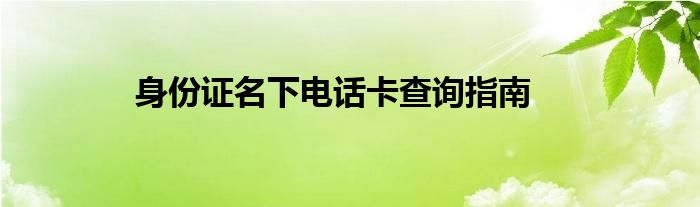 身份证名下电话卡查询指南