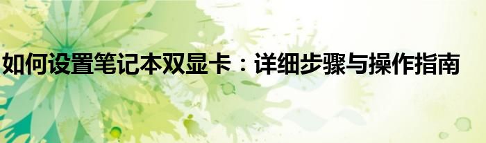 如何设置笔记本双显卡：详细步骤与操作指南