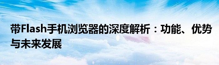 带Flash手机浏览器的深度解析：功能、优势与未来发展