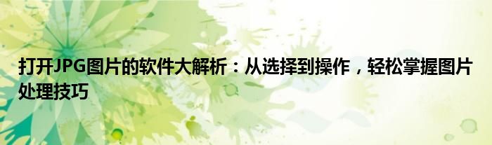 打开JPG图片的软件大解析：从选择到操作，轻松掌握图片处理技巧