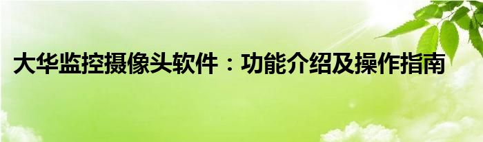 大华监控摄像头软件：功能介绍及操作指南