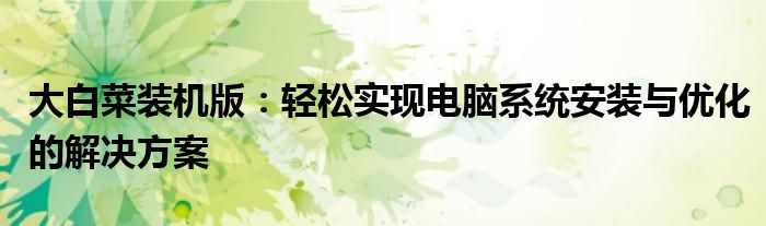 大白菜装机版：轻松实现电脑系统安装与优化的解决方案