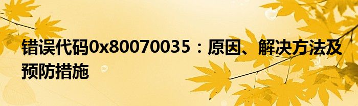 错误代码0x80070035：原因、解决方法及预防措施