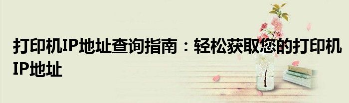 打印机IP地址查询指南：轻松获取您的打印机IP地址