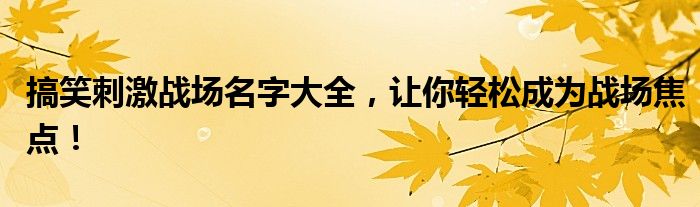 搞笑刺激战场名字大全，让你轻松成为战场焦点！