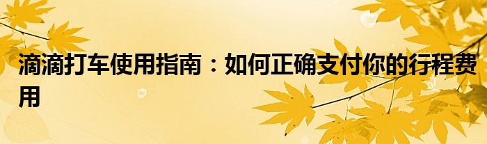 滴滴打车使用指南：如何正确支付你的行程费用