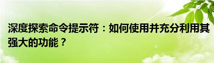 深度探索命令提示符：如何使用并充分利用其强大的功能？
