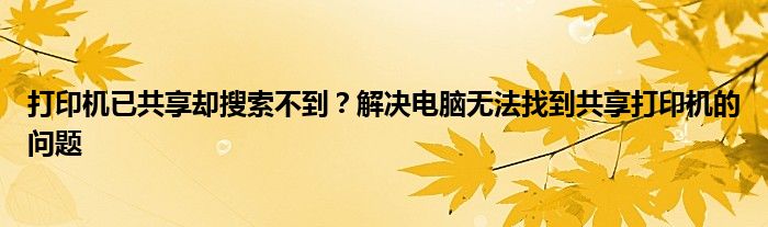 打印机已共享却搜索不到？解决电脑无法找到共享打印机的问题