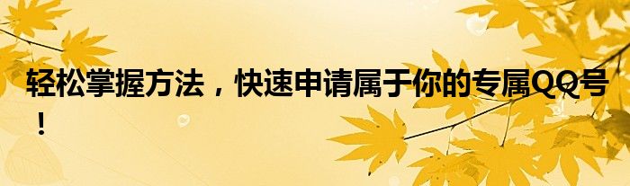 轻松掌握方法，快速申请属于你的专属QQ号！