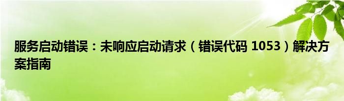 服务启动错误：未响应启动请求（错误代码 1053）解决方案指南