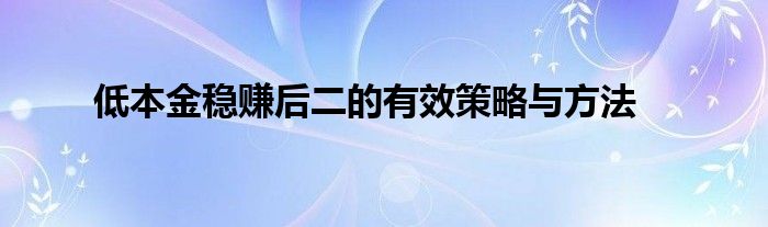 低本金稳赚后二的有效策略与方法
