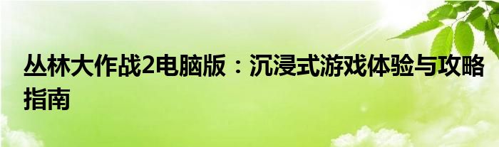 丛林大作战2电脑版：沉浸式游戏体验与攻略指南