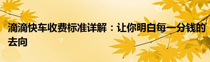 滴滴快车收费标准详解：让你明白每一分钱的去向