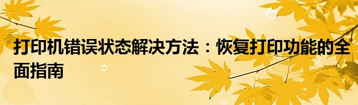 打印机错误状态解决方法：恢复打印功能的全面指南
