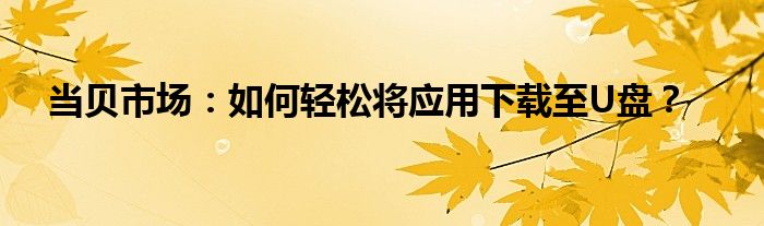 当贝市场：如何轻松将应用下载至U盘？