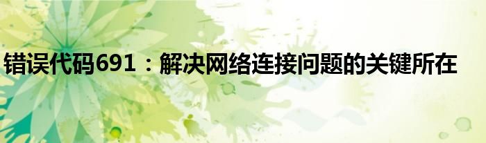错误代码691：解决网络连接问题的关键所在
