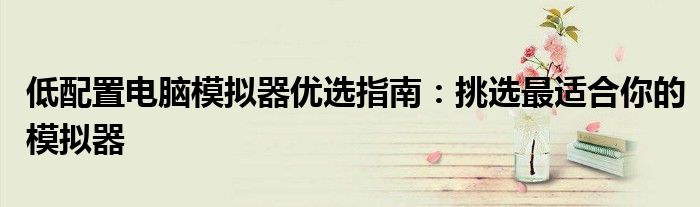 低配置电脑模拟器优选指南：挑选最适合你的模拟器