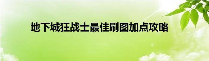 地下城狂战士最佳刷图加点攻略