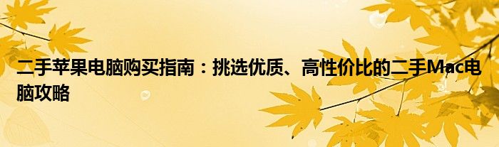 二手苹果电脑购买指南：挑选优质、高性价比的二手Mac电脑攻略