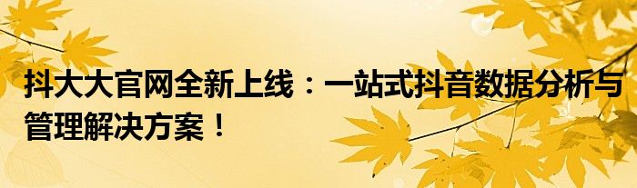抖大大官网全新上线：一站式抖音数据分析与管理解决方案！